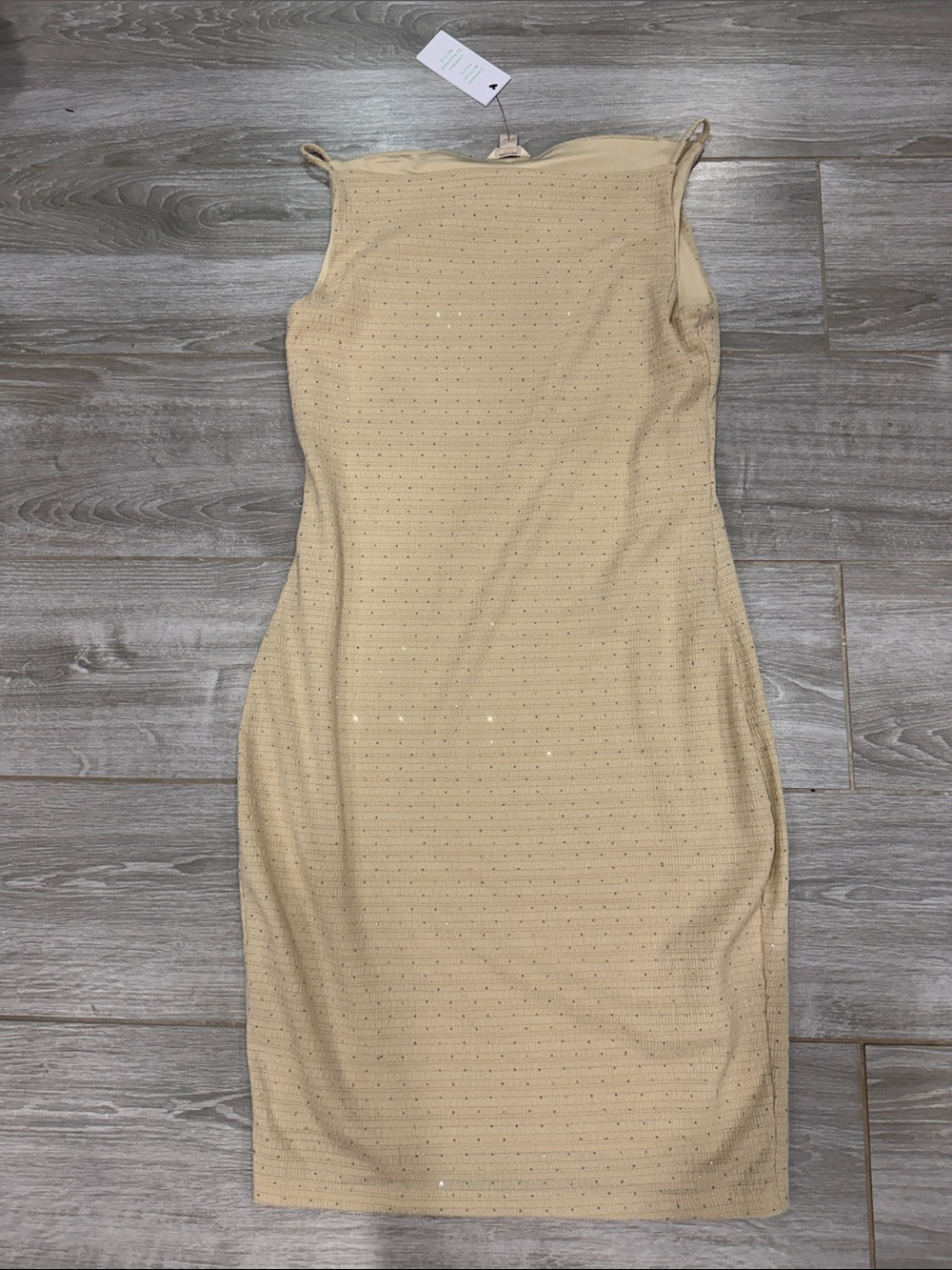 Guess Strapless Beige Bodycon Dress with Subtle Sparkle L
